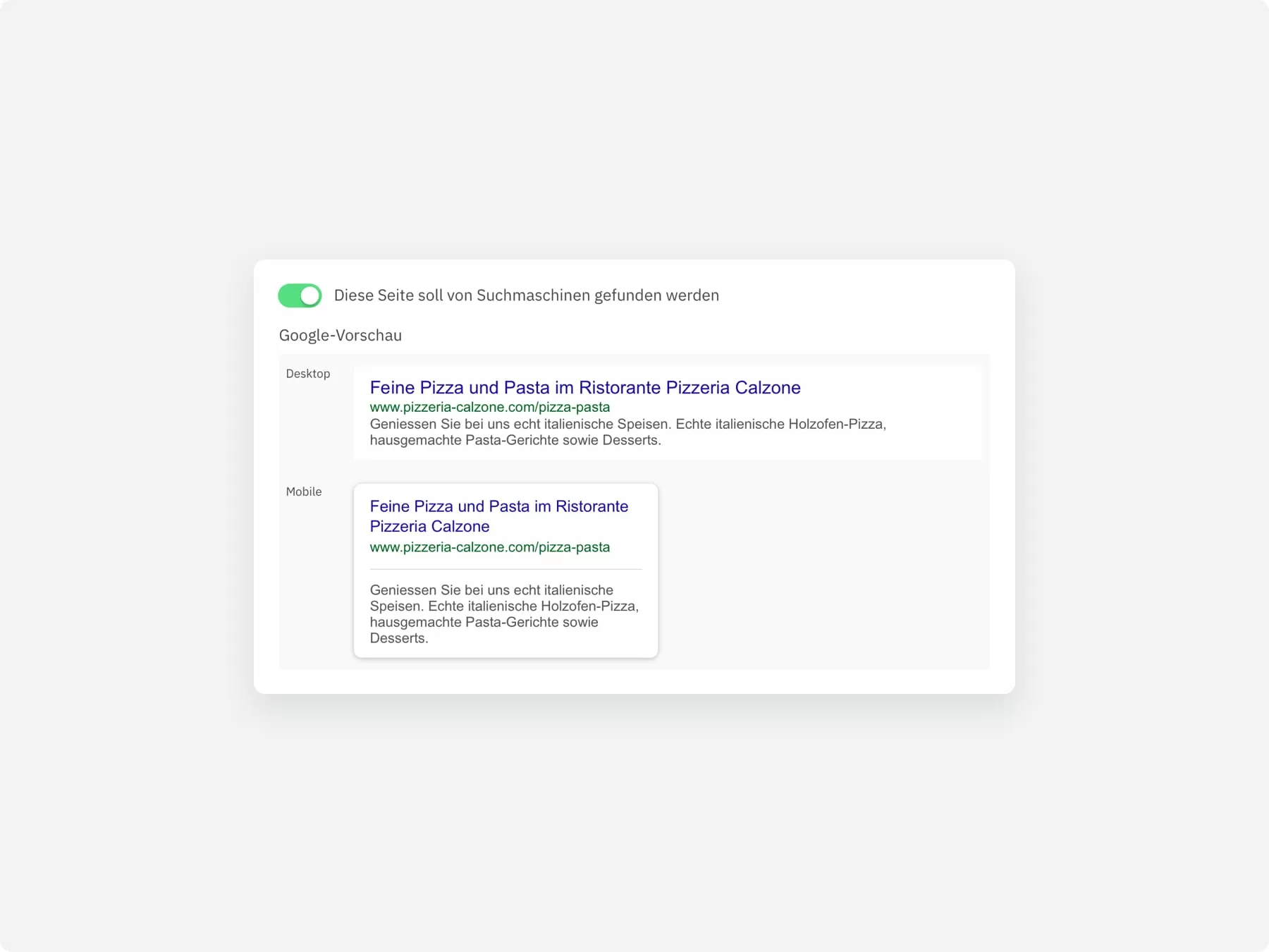 Du siehst sofort, wie deine Seite bei Google angezeigt wird