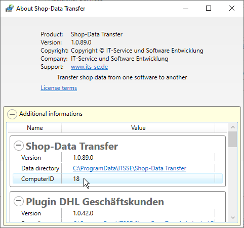 Shop-Data Transfer info dialog