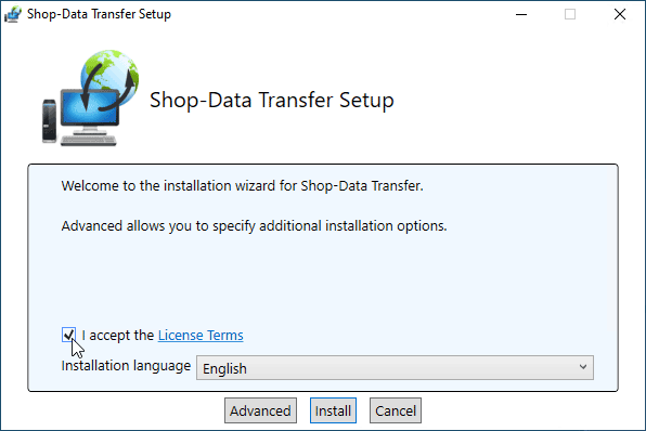 Shop-Data Transfer installation dialog 1